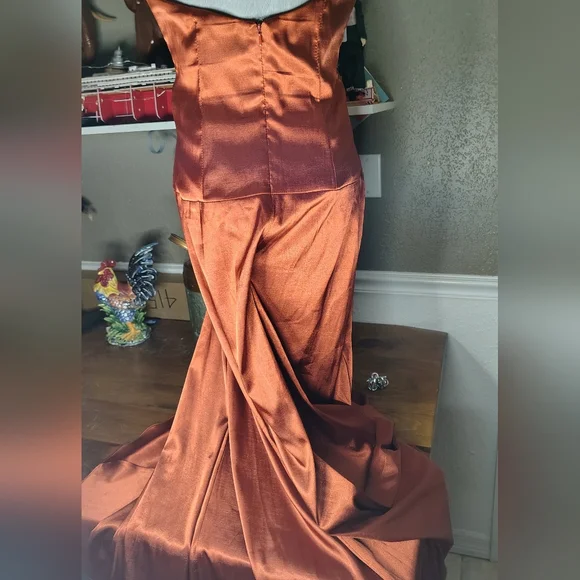 Free Sterling W/ Purch Jessica McClintock Gown Dress Burnt Rust Orange Beading 8 - Picture 7 of 13
